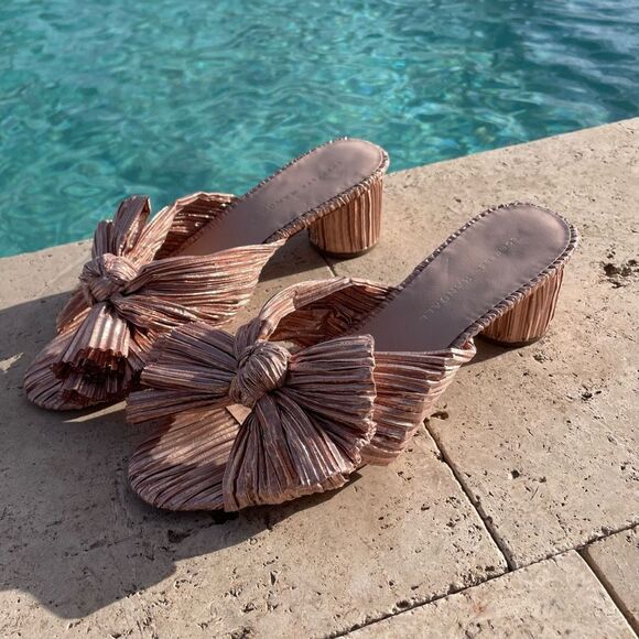 Loeffler Randall Pink Metallic Bow Vacation Sandals - Picture 2 of 6